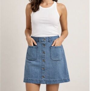 Club Monaco Denim Mini Skirt Womens Size 10 Blue Button Front Patch Pocket
